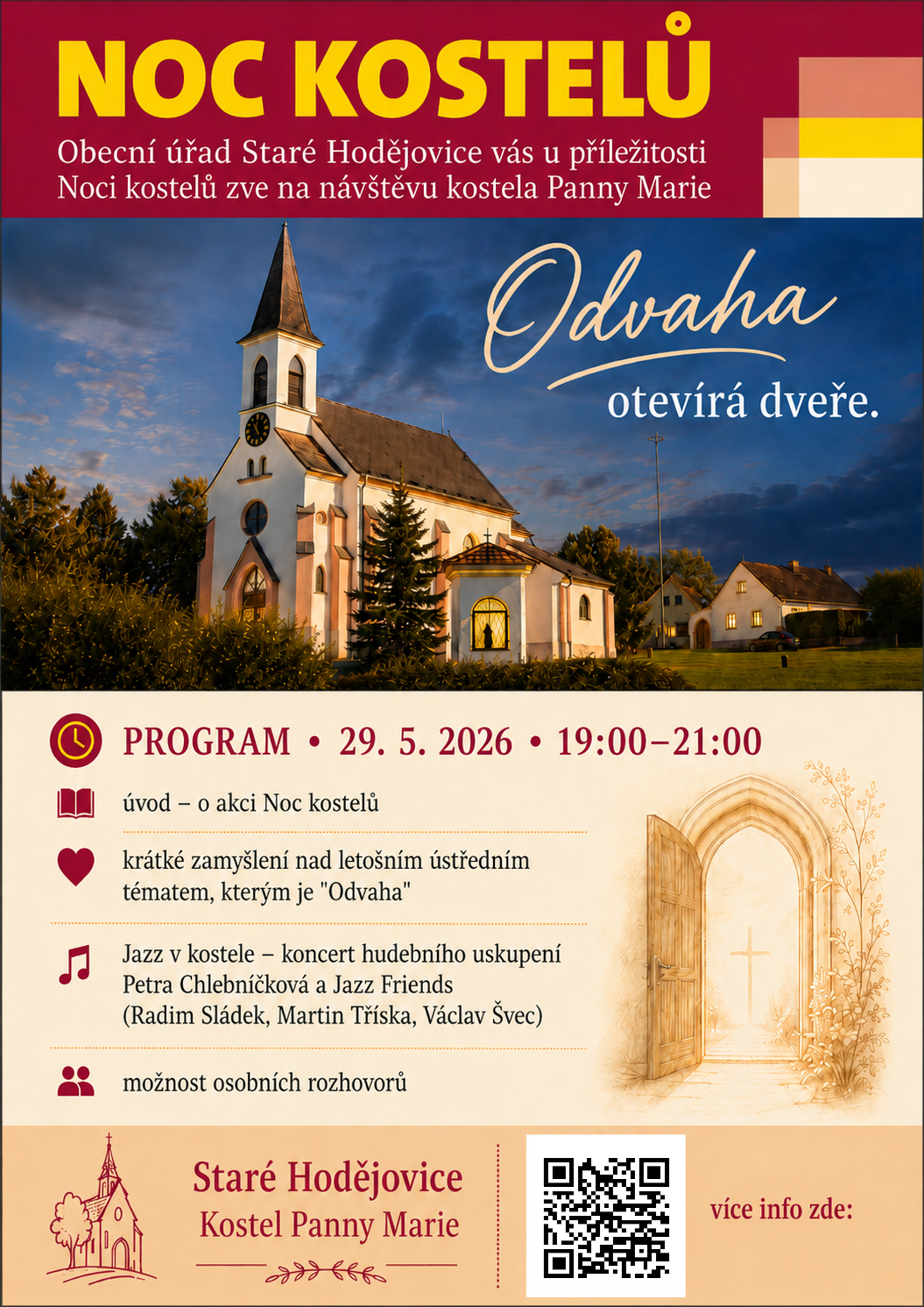 POZVÁNKA OBECNÍHO ÚŘADU NA NOC KOSTELŮ DNE 29.5.2026 OD 19:00 - 21:00 hodin - MÍSTNÍ KOSTEL PANNY MARIE